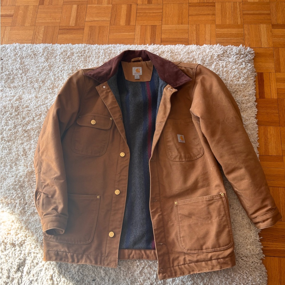 Carhartt Brown Duck Field Jacket with Dark Brown Corduroy Collar